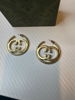 Gucci Gold Interlocking Logo Hoop Earrings